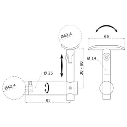 Držiak madla ø 42,4 mm na trubku s kĺbom, brúsená AISI 304 Držiak madla ø 42,4 mm na trubku s kĺbom, brúsená AISI 304